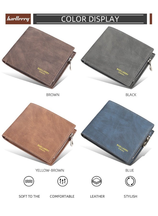 Short Men's Money Wallet Stylish Youth Zipper Coin Wallet Horizontal Leather Ticket Wallet