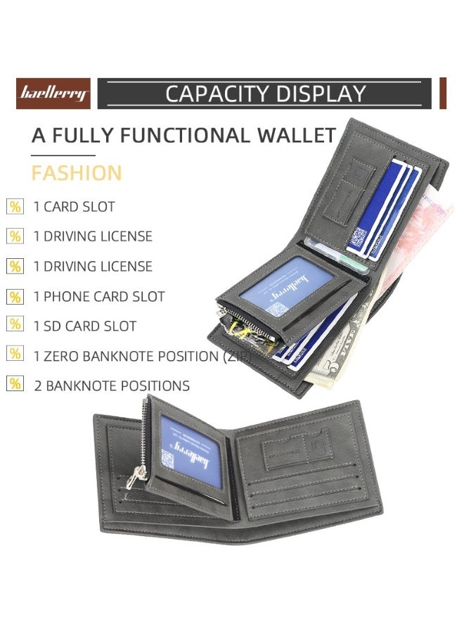Short Men's Money Wallet Stylish Youth Zipper Coin Wallet Horizontal Leather Ticket Wallet
