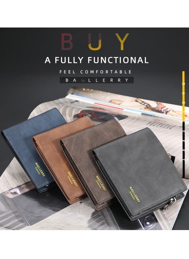 Short Men's Money Wallet Stylish Youth Zipper Coin Wallet Horizontal Leather Ticket Wallet