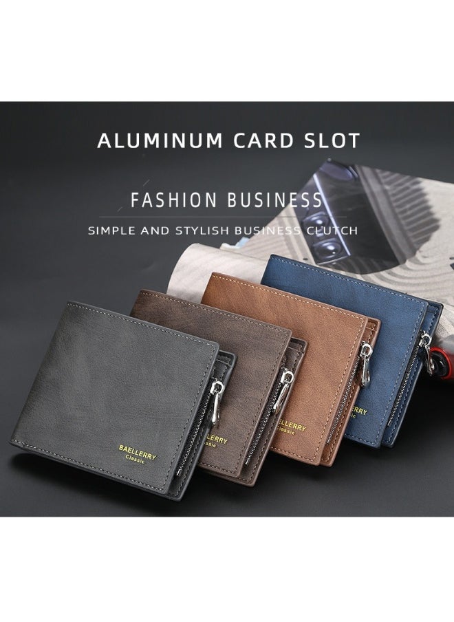 Short Men's Money Wallet Stylish Youth Zipper Coin Wallet Horizontal Leather Ticket Wallet