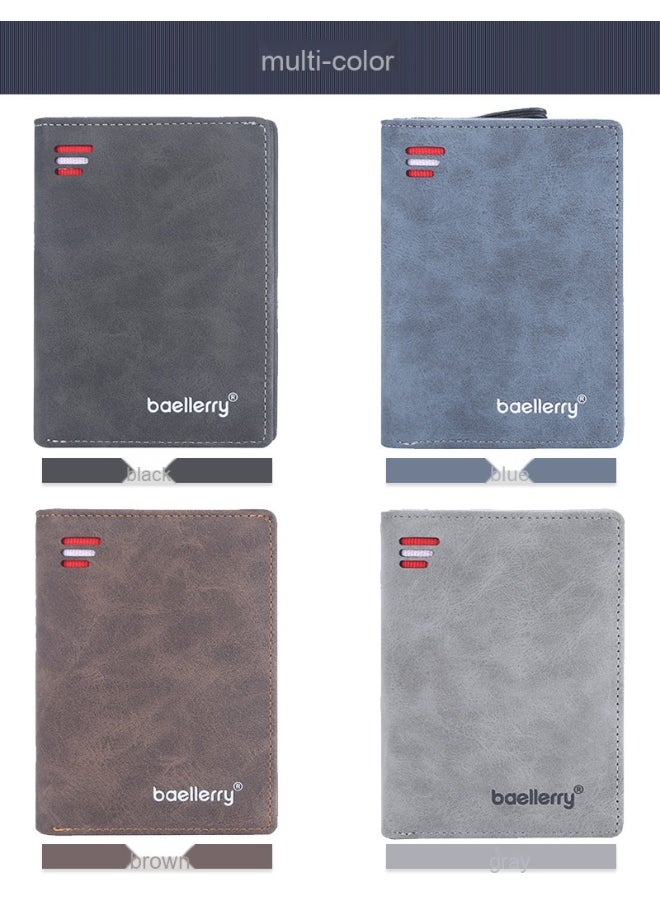 Men's Short Wallet Euro-American Multi-card Coin Wallet Zipper Strap Abrasive Leather Money Clip