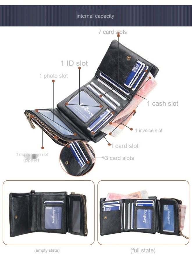 Men's Wallet Retro Chain Vertical Money Clip Large Capacity Multi-card Change Card Bag