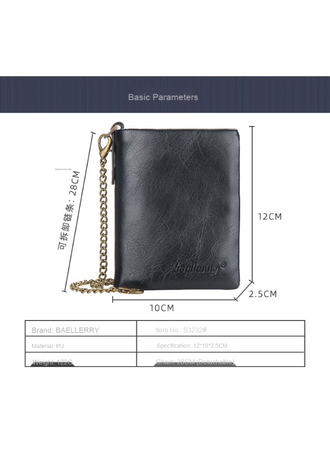 Men's Wallet Retro Chain Vertical Money Clip Large Capacity Multi-card Change Card Bag