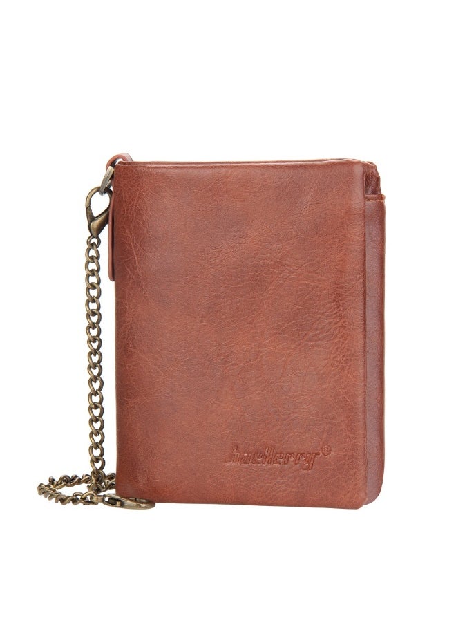 Men's Wallet Retro Chain Vertical Money Clip Large Capacity Multi-card Change Card Bag