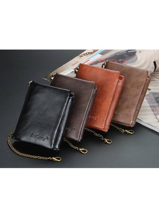 Men's Wallet Retro Chain Vertical Money Clip Large Capacity Multi-card Change Card Bag