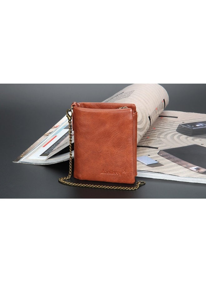 Men's Wallet Retro Chain Vertical Money Clip Large Capacity Multi-card Change Card Bag