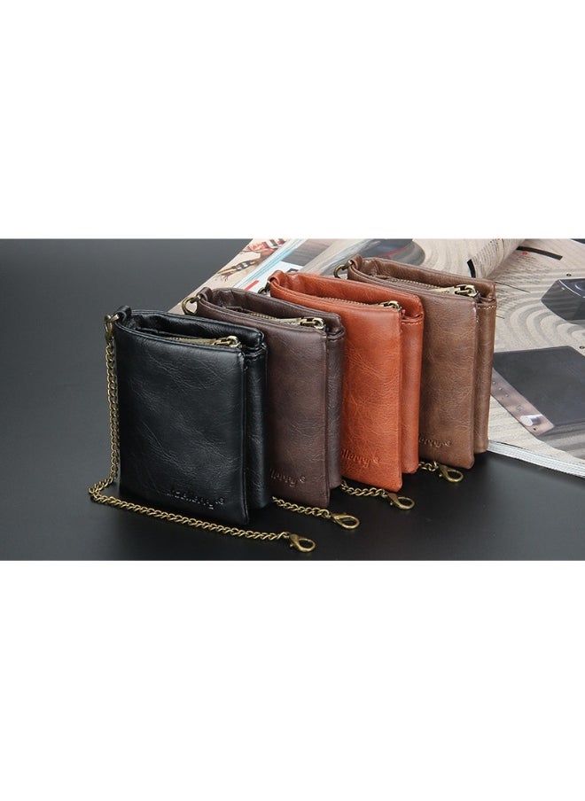 Men's Wallet Retro Chain Vertical Money Clip Large Capacity Multi-card Change Card Bag