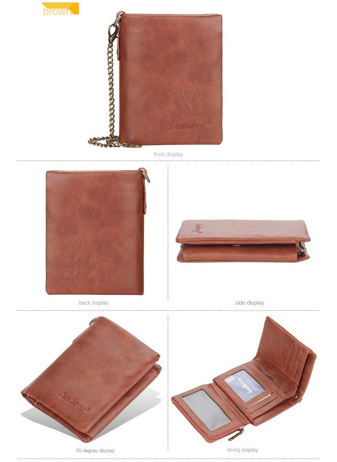 Men's Wallet Retro Chain Vertical Money Clip Large Capacity Multi-card Change Card Bag