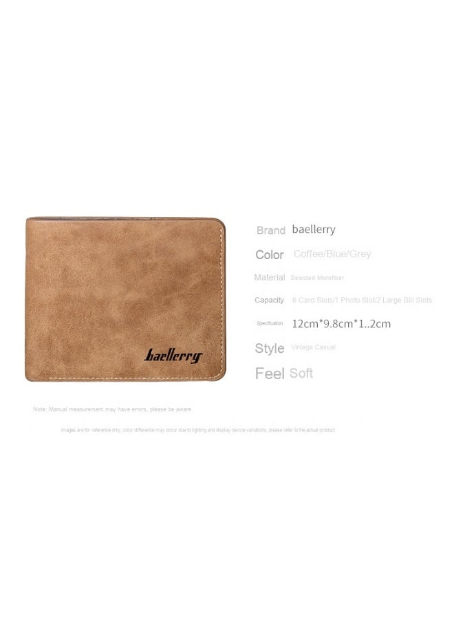 Men's Short Vintage Premium Matte Money Clip Two-fold Wallet Card Bag