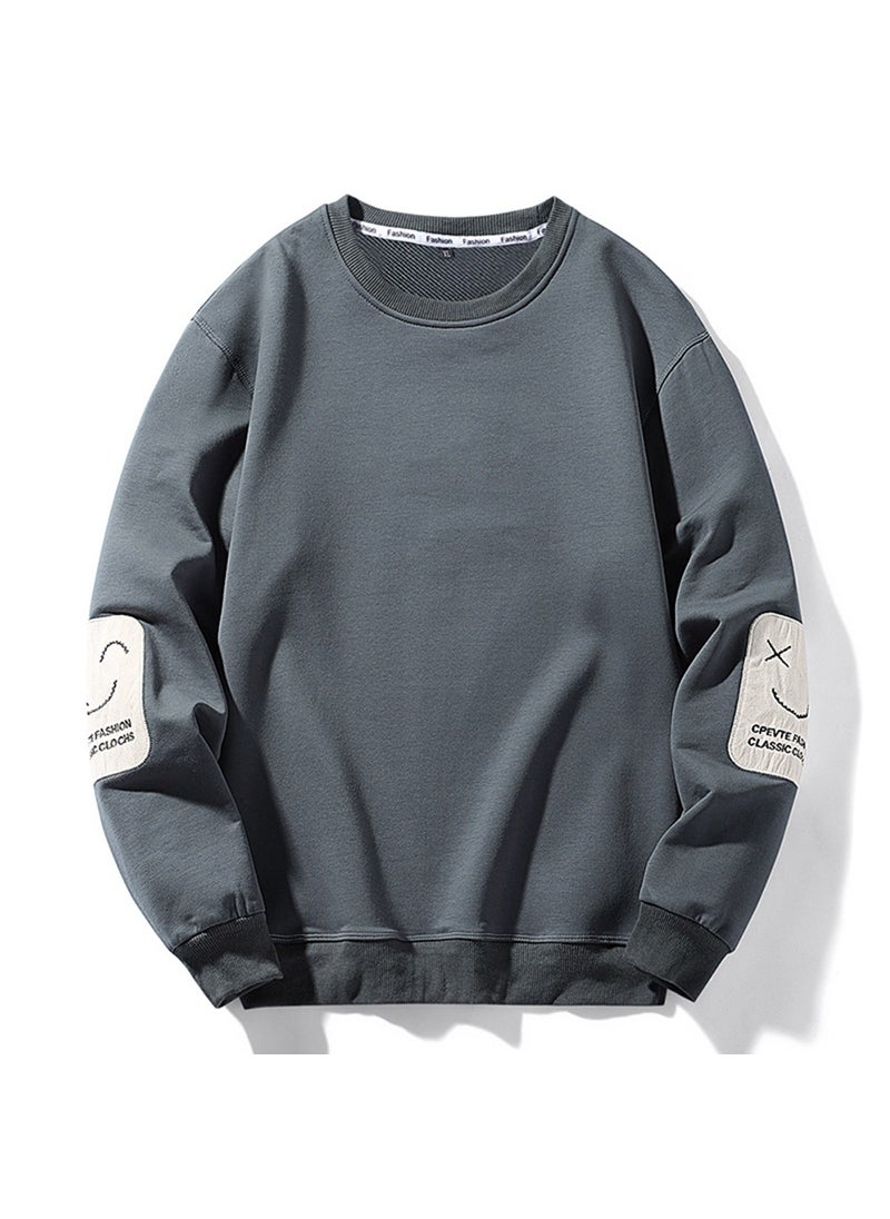 Mens Autumn/winter Fleece-lined Thickened Warm Long Sleeve Sweatshirt Casual Round Neck Pullover Top Trendy Youth Style 2-12 red-fleece-lined