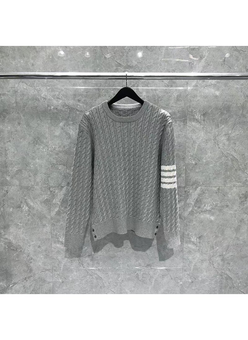 Thickened Cable Knit Winter Sweater Men Women Casual Fashion Round Neck Pullover Coarse Wool Top Versatile Knitwear Navy