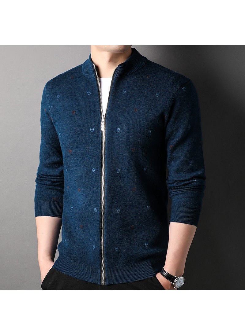Mens Knitted Zipper Cardigan Half High Collar Casual Warm Spring Autumn Outerwear Fashionable Long Sleeve Straight Cut deep orchid