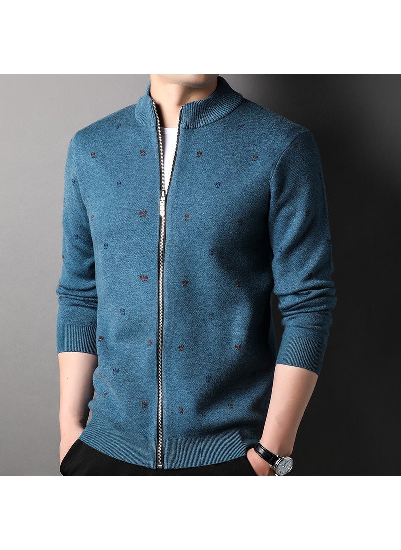 Mens Knitted Zipper Cardigan Half High Collar Casual Warm Spring Autumn Outerwear Fashionable Long Sleeve Straight Cut shallow orchid