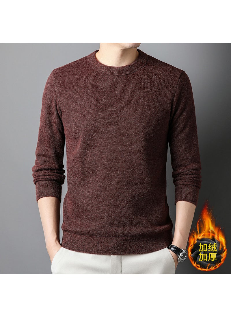 Winter Corduroy Faux Fur Men Clothing Thickened Round Neck Casual One-piece Corduroy Knitted Shirt Men Overhead Base Black fleece-lined