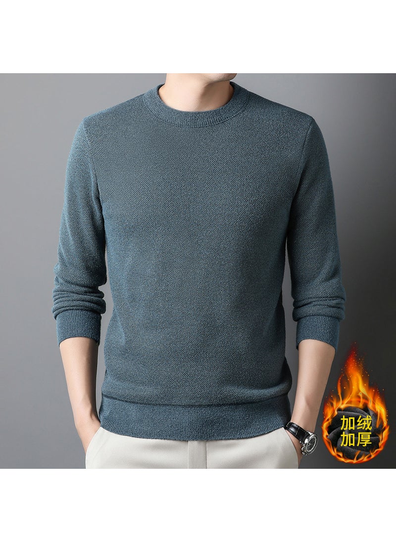 Winter New Ferret-like Sweater Mens fleece-lined Thickened Round Neck Casual One-piece Velvet Sweater Mens Pullover Base Black fleece-lined