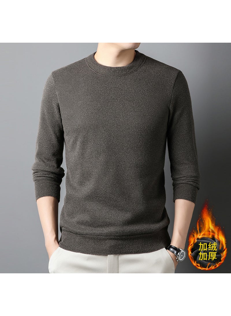 Winter Corduroy Faux Fur Men Clothing Thickened Round Neck Casual One-piece Corduroy Knitted Shirt Men Overhead Base Camel fleece-lined