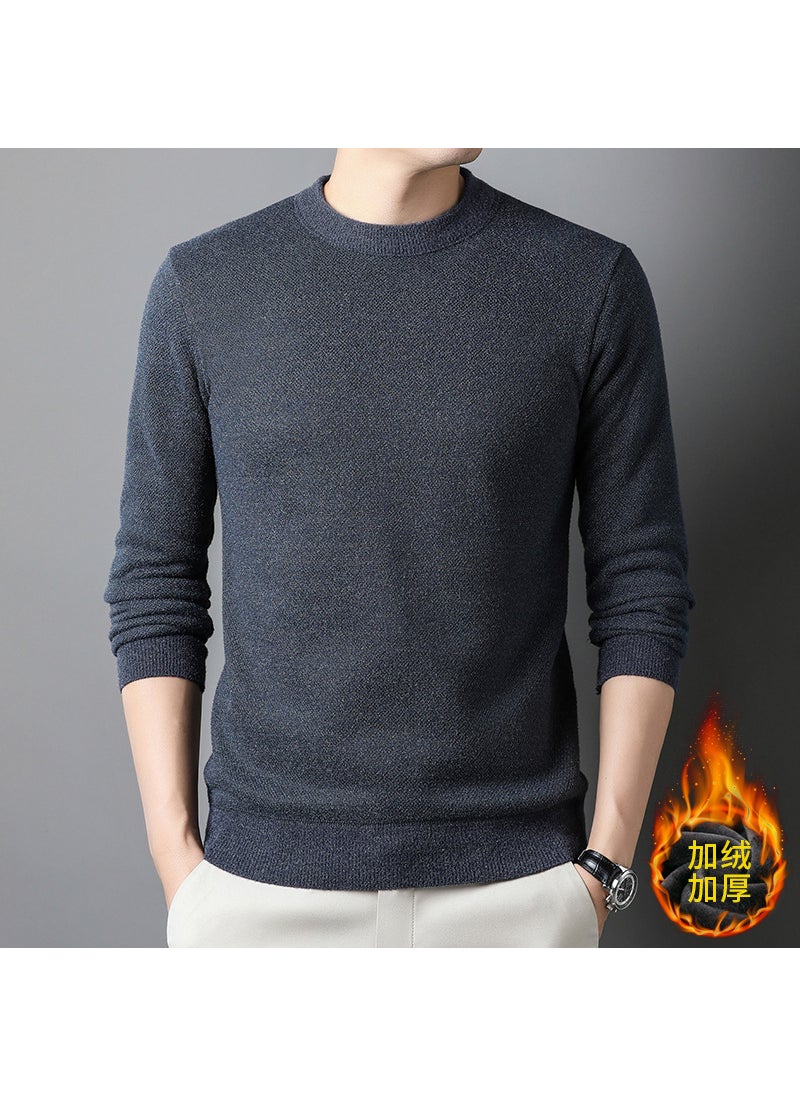 Winter Corduroy Faux Fur Men Clothing Thickened Round Neck Casual One-piece Corduroy Knitted Shirt Men Overhead Base blue gray fleece-lined