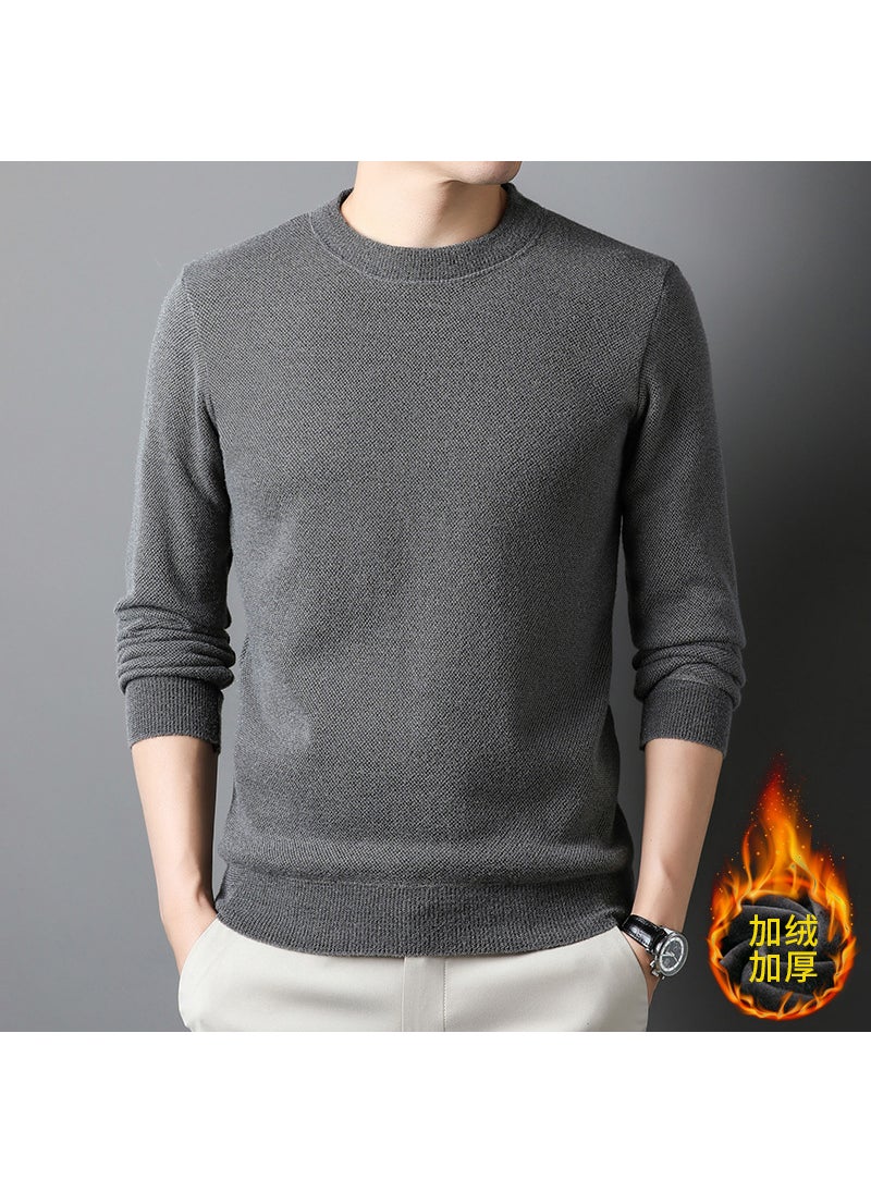Winter Corduroy Faux Fur Men Clothing Thickened Round Neck Casual One-piece Corduroy Knitted Shirt Men Overhead Base Grey fleece-lined