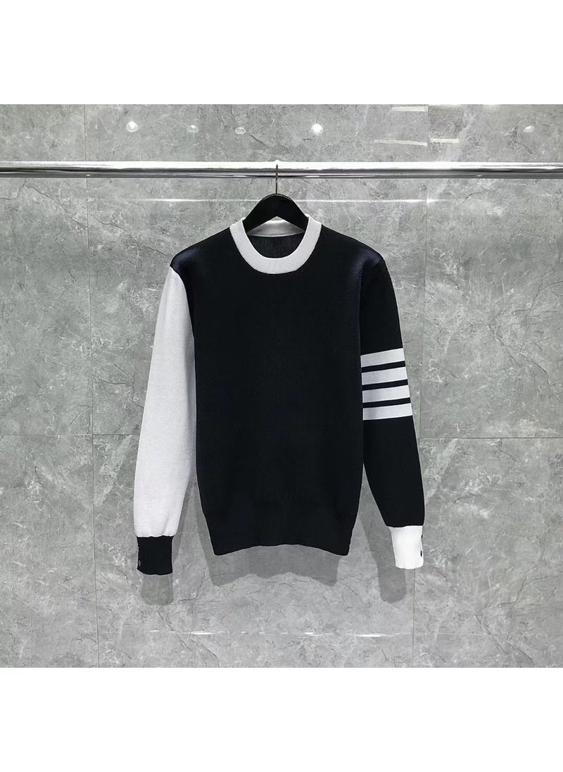 Tom Brand Winter Matchstick Dog Walking Sweater Unisex Blue and White spell