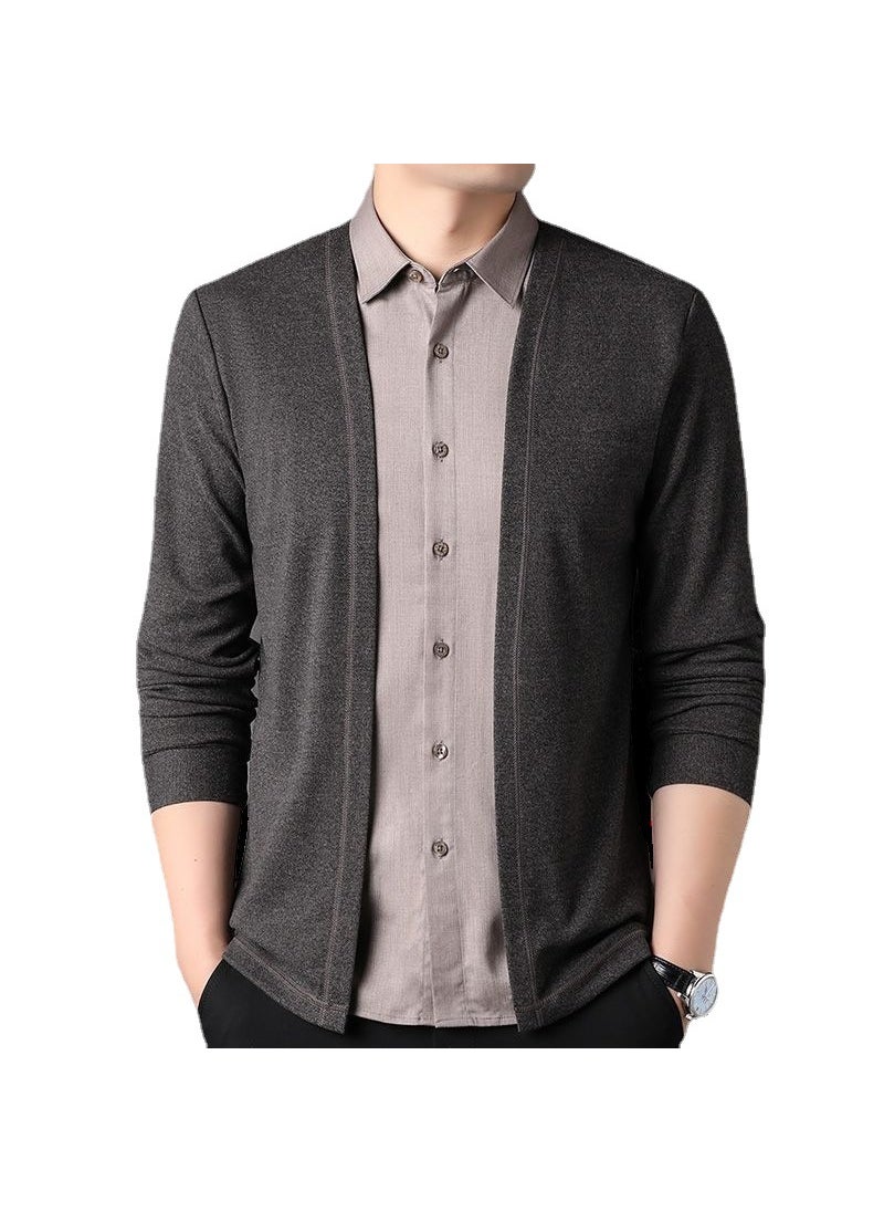 Mens Knitted Cardigan Shirt Collar Trendy Fashion Spring Autumn Versatile mid Youths Long Sleeve Slim Fit Casual Polyester Fiber medium coffee