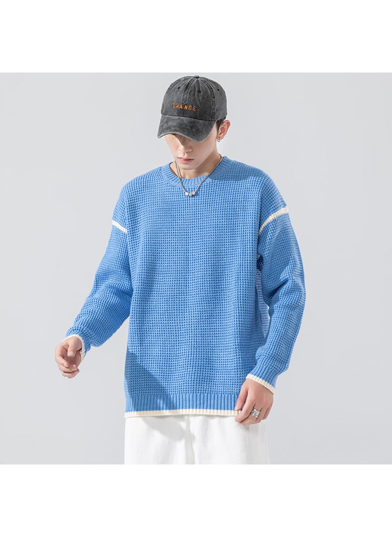 2023 Winter Mens Sweater Korean Round Neck Warm Knitwear Blue