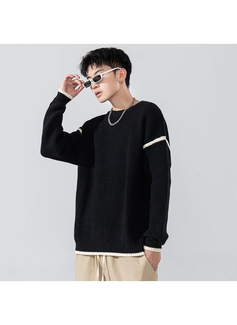 2023 Winter Mens Sweater Korean Round Neck Warm Knitwear Black