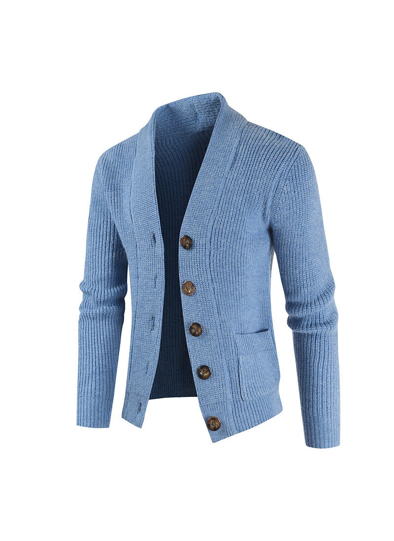 2023 New Mens Sweater Casual Single-Breasted Long Sleeve Thickened Slim Fit Smooths Your Silhouette Youth Cardigan Dark gray