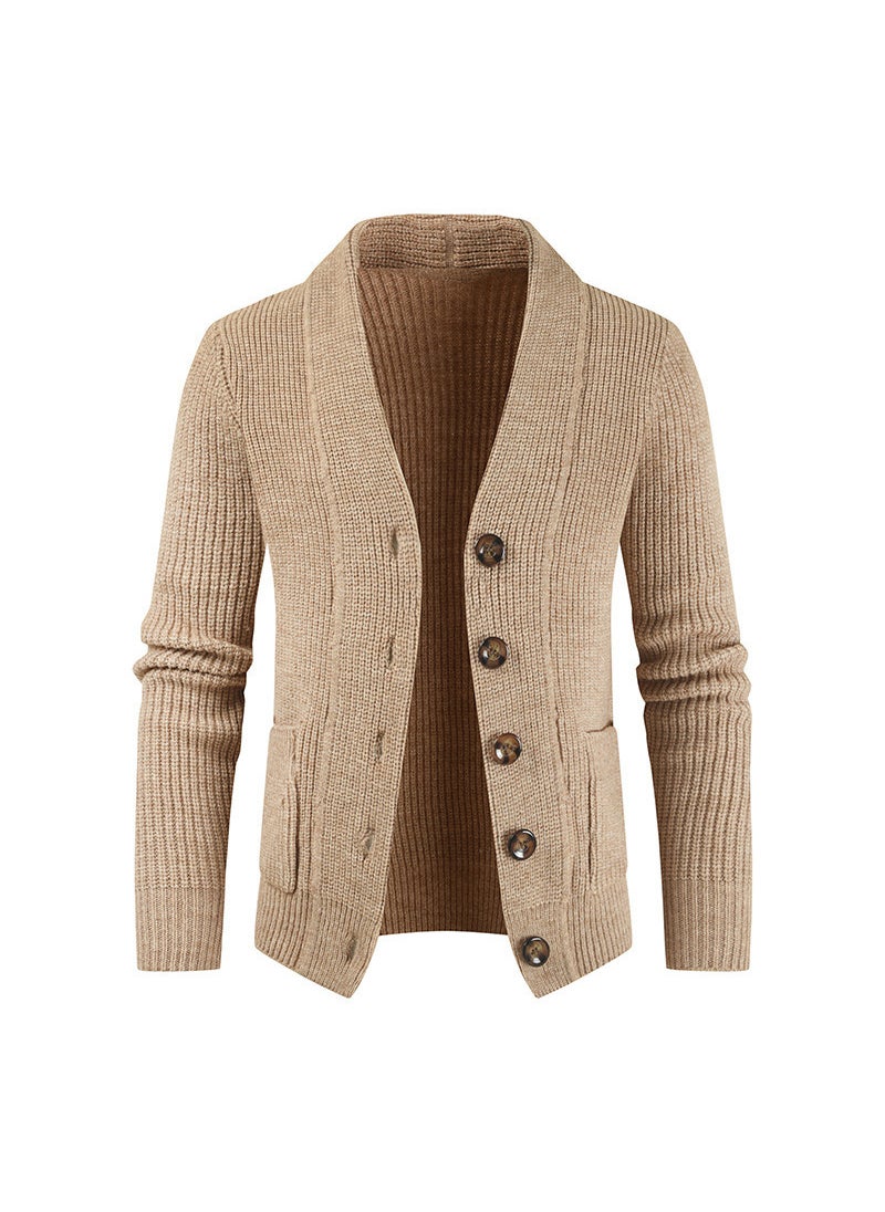 2023 New Mens Sweater Casual Single-Breasted Long Sleeve Thickened Slim Fit Smooths Your Silhouette Youth Cardigan Dark gray