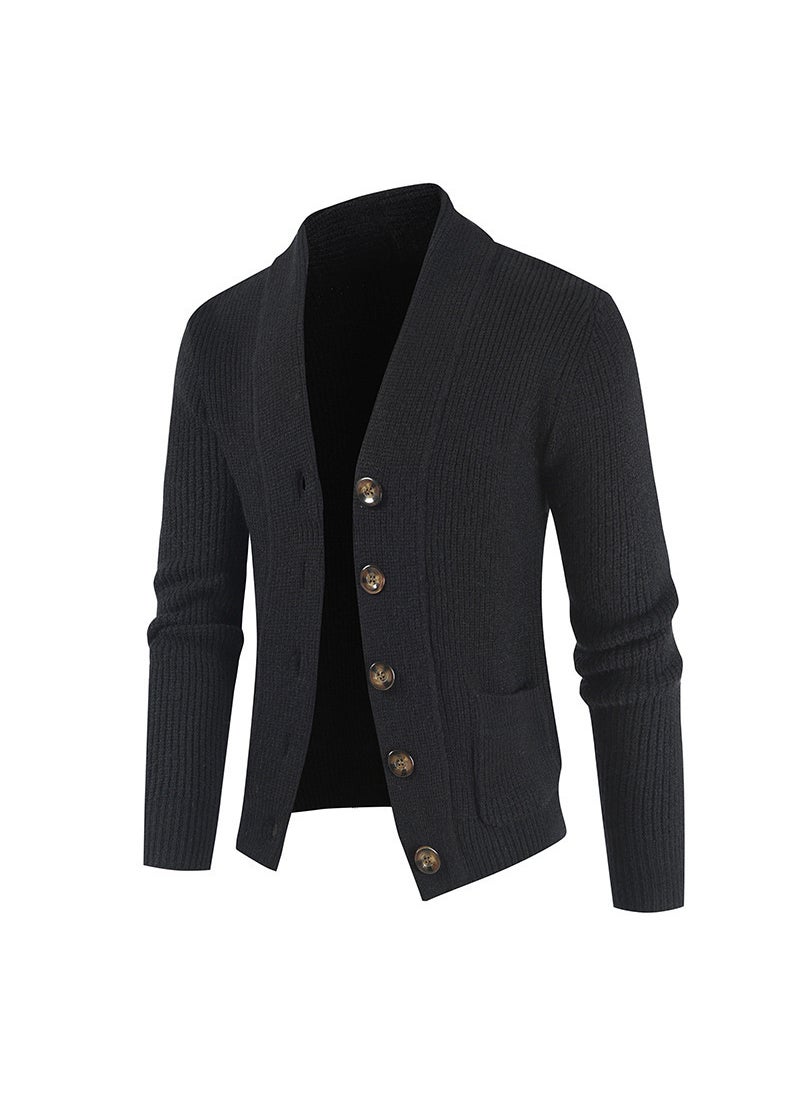 2023 New Mens Sweater Casual Single-Breasted Long Sleeve Thickened Slim Fit Smooths Your Silhouette Youth Cardigan Dark gray