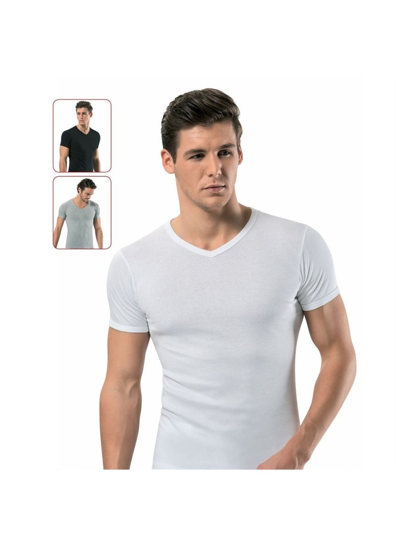 6 Pack Men's Short Sleeve V Neck Undershirt Gray