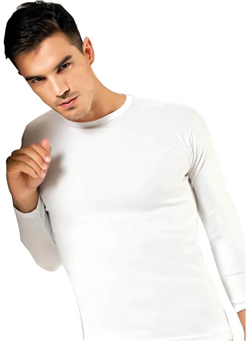 Elastane Zero Collar Long Sleeve Men's Athlete 1302 | White
