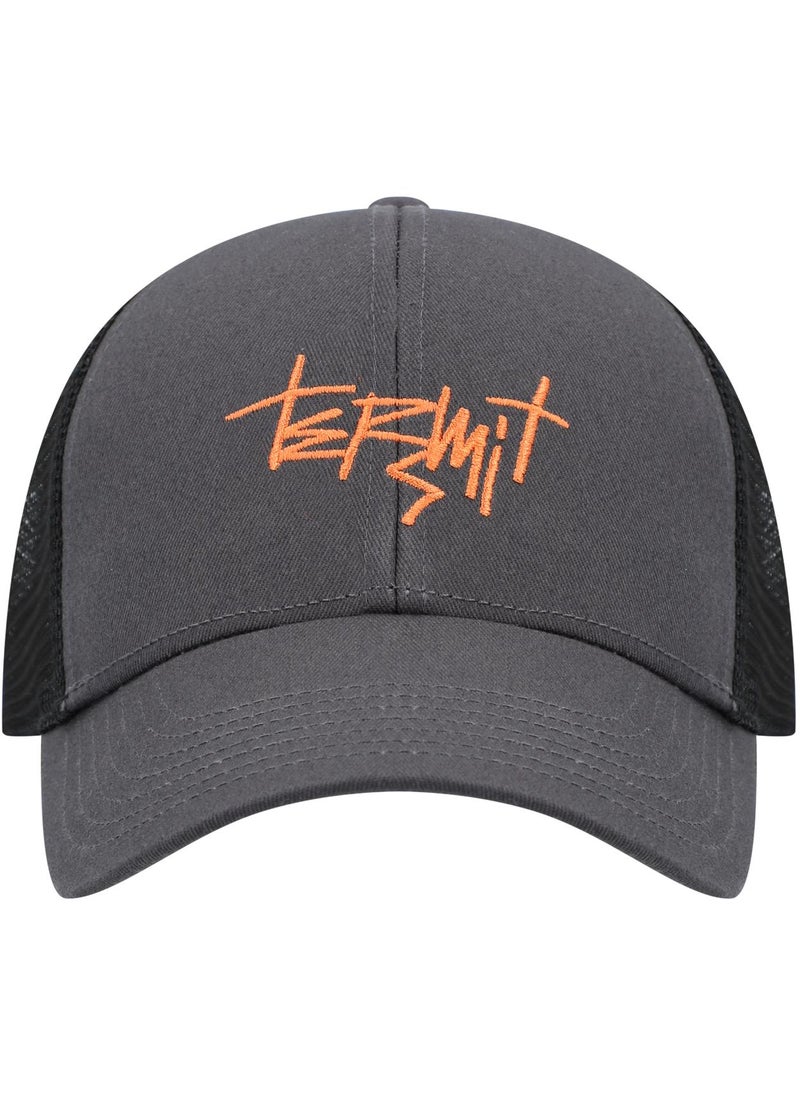 Termit Grey/Black Baseball Cap for Kids – One Size Summer Hat with Embroidery, Breathable Cotton Front & Mesh Back, Stylish Cap for Active Days