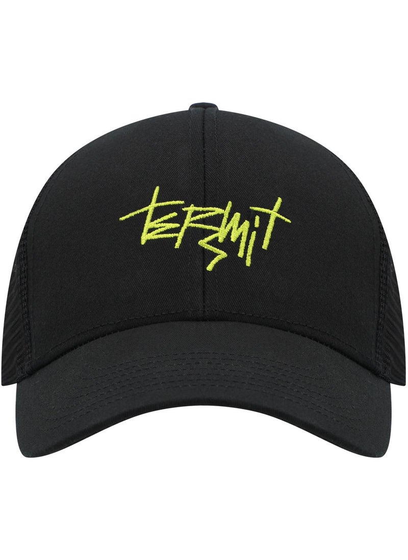 Termit Black Baseball Cap for Kids – One Size Adjustable Hat with Embroidery, Cotton Front & Mesh Back, Breathable Summer Cap for Sports & Travel