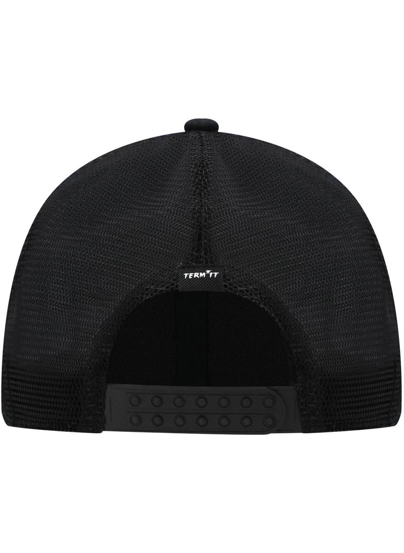 Termit Black Baseball Cap for Kids – One Size Adjustable Hat with Embroidery, Cotton Front & Mesh Back, Breathable Summer Cap for Sports & Travel