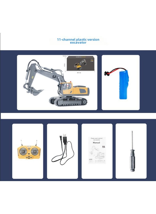 Large 2.4g Alloy Remote Control Excavator Self-dumping Truck Toy Engineering Tank Plaything Bulldozer-Color:BC1044-plastic 11-way Excavator (Remote Control)