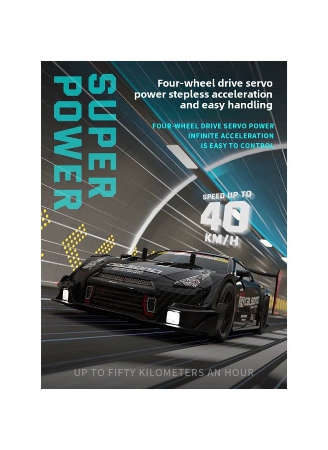 Rc Professional Remote Control Car GTR High Speed Drift Charging Four-wheel Drive Competitive Competition Car Sports Car Children Toy Boy-Color:God Of War Wild Horse White Four-wheel Drive + Lighting-Scale:Deluxe Four Batteries Can Be Used For Approximately 90 Minutes