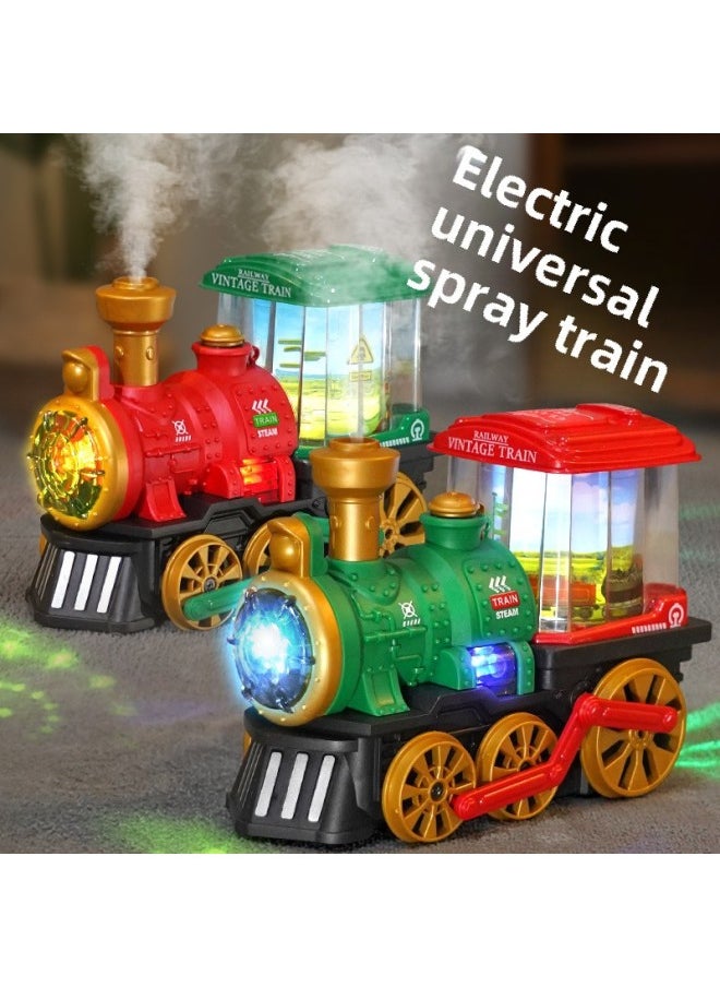 Steam Train Universal Driving Electric Spray Light Sound Simulation Train Model Children's Baby Toys-Color:Steam Train  Without Battery