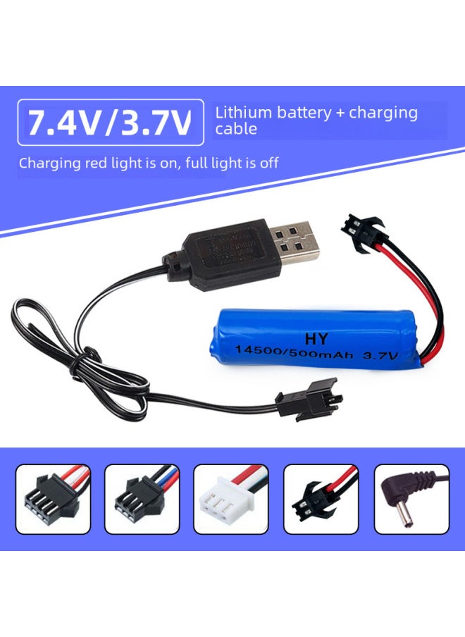 14500 Lithium Battery For Electric Remote Control Toy 3.7vusb Charging Cable Charging Set Remote Control Car Toy Accessories-Color:3.7V SM Head Battery + Charging Cable