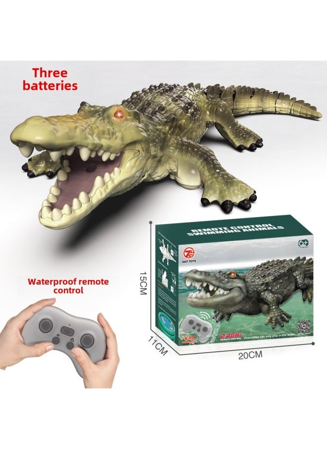 Products Remote Control Crocodile Charging Simulation Electric Fish Remote Control Robot Fish Shark Summer Children's Water Toys-Color:Brown Yellow Crocodile * Three Batteries