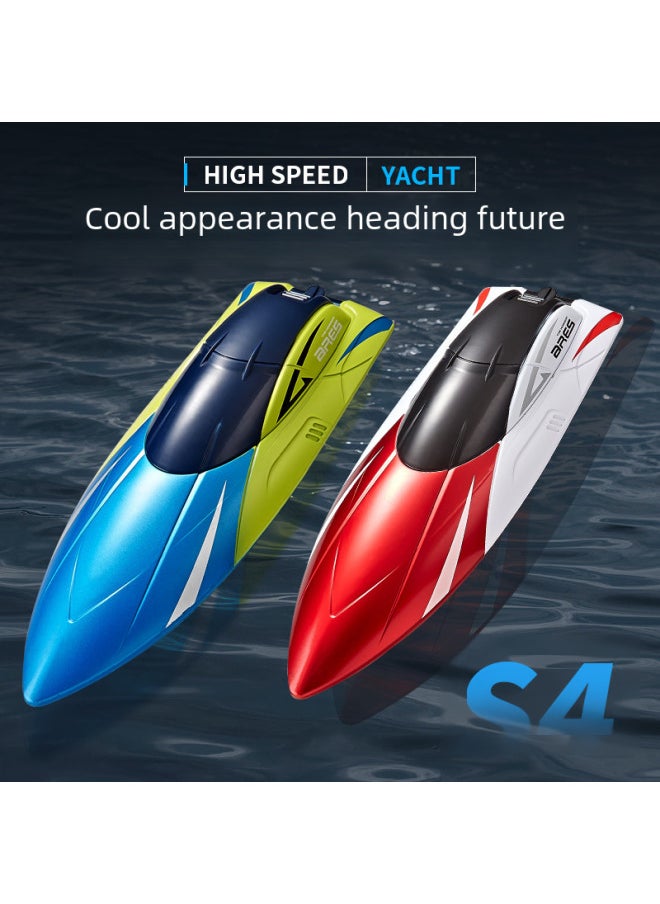 Remote Control Boat Toy Rc Boat High Speed Racing 27mhz Transmitter Waterproof Electronics For Outdoor Play-Color:S4-metal Blue + Dual Motor +2.4g Does Not Interfere-Specifications:Double Power Package-one Spare Battery