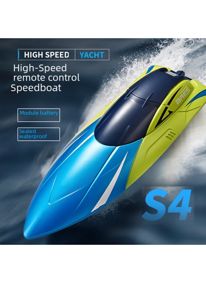 Remote Control Boat Toy Rc Boat High Speed Racing 27mhz Transmitter Waterproof Electronics For Outdoor Play-Color:S4-metal Blue + Dual Motor +2.4g Does Not Interfere-Specifications:Double Power Package-one Spare Battery
