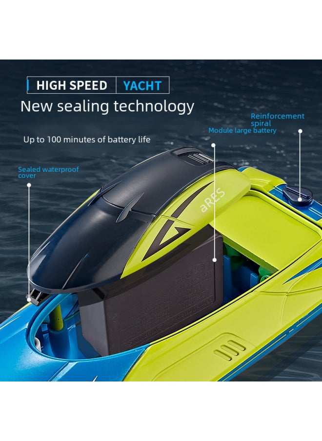 Remote Control Boat Toy Rc Boat High Speed Racing 27mhz Transmitter Waterproof Electronics For Outdoor Play-Color:S4-metal Blue + Dual Motor +2.4g Does Not Interfere-Specifications:Double Power Package-one Spare Battery