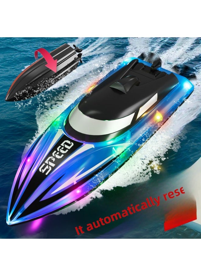 Super Large Remote Control Boat Charging Remote Control Speedboat Simulation High Speed Water Children Toy Boat Model Boy Birthday Gift-Color:25cm Blue With 100 Minutes (handle Version)-Specifications:2 Batteries