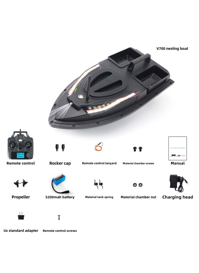 Intelligent Wireless Nesting Ship Turn Signal Constant Speed Cruise 500 Meters Remote Baiting Hook Remote Control Ship-Color:V700 Regular Version 5200mah-Specifications:European Gauge Charger