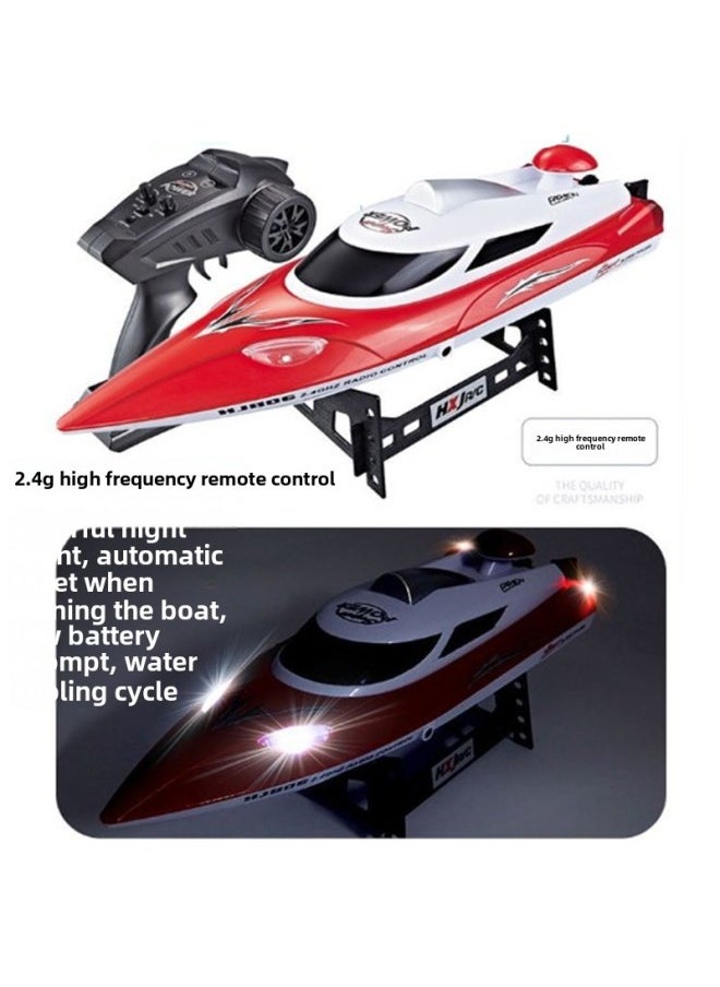 Hongxunjie HJ806 Water-cooled High-speed Children's Remote Control Boat Electric Boat Warship Yacht Toy Boat With Night Light-Color:HJ806 Red-Specifications:With 6000 Battery