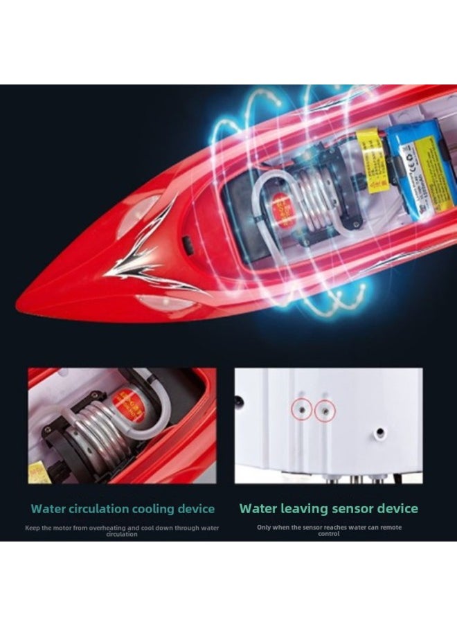 Hongxunjie HJ806 Water-cooled High-speed Children's Remote Control Boat Electric Boat Warship Yacht Toy Boat With Night Light-Color:HJ806 Red-Specifications:With 6000 Battery
