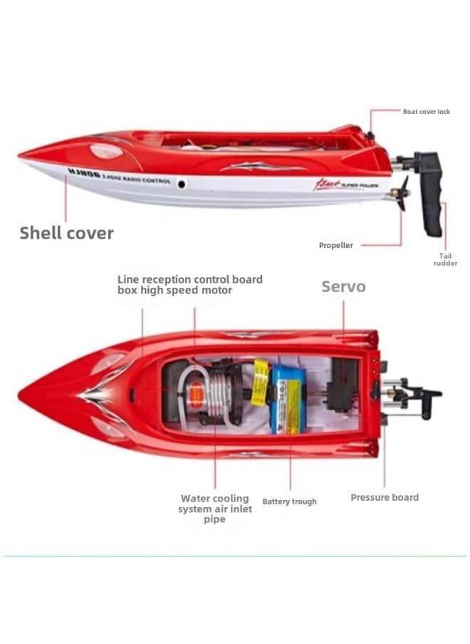 Hongxunjie HJ806 Water-cooled High-speed Children's Remote Control Boat Electric Boat Warship Yacht Toy Boat With Night Light-Color:HJ806 Red-Specifications:With 6000 Battery