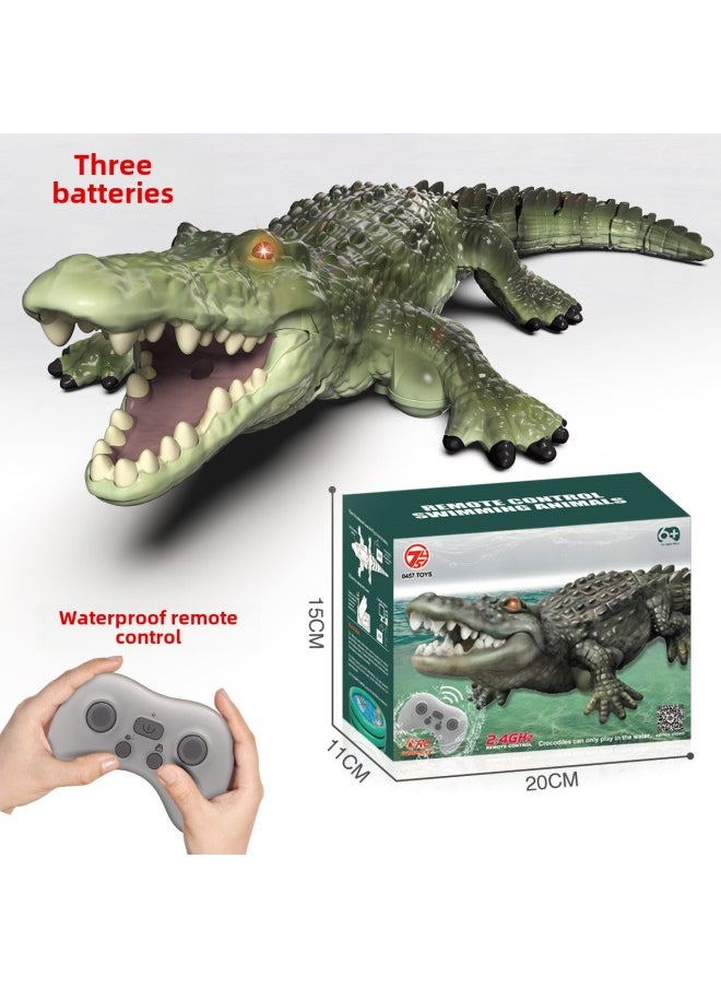 Products Remote Control Crocodile Charging Simulation Electric Fish Remote Control Robot Fish Shark Summer Children's Water Toys-Color:Dark Green Crocodile * Three Batteries