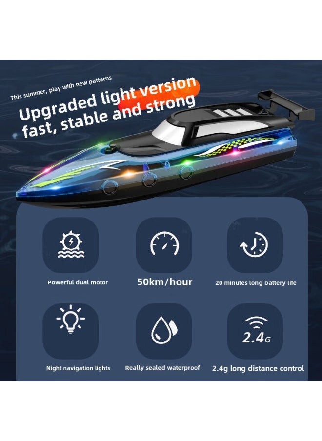2.4G Double Oars High-speed Remote Control Boat Waterproof Double Motor Light Competition Children's Toy Rowing Model Boy Ceremony-Color:Remote Control Boat 3503-1 Blue Light-Specifications:Dual Battery Version