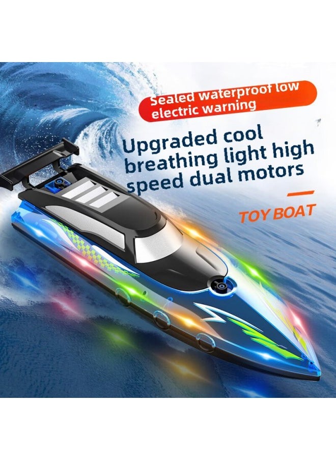2.4G Double Oars High-speed Remote Control Boat Waterproof Double Motor Light Competition Children's Toy Rowing Model Boy Ceremony-Color:Remote Control Boat 3503-1 Blue Light-Specifications:Dual Battery Version